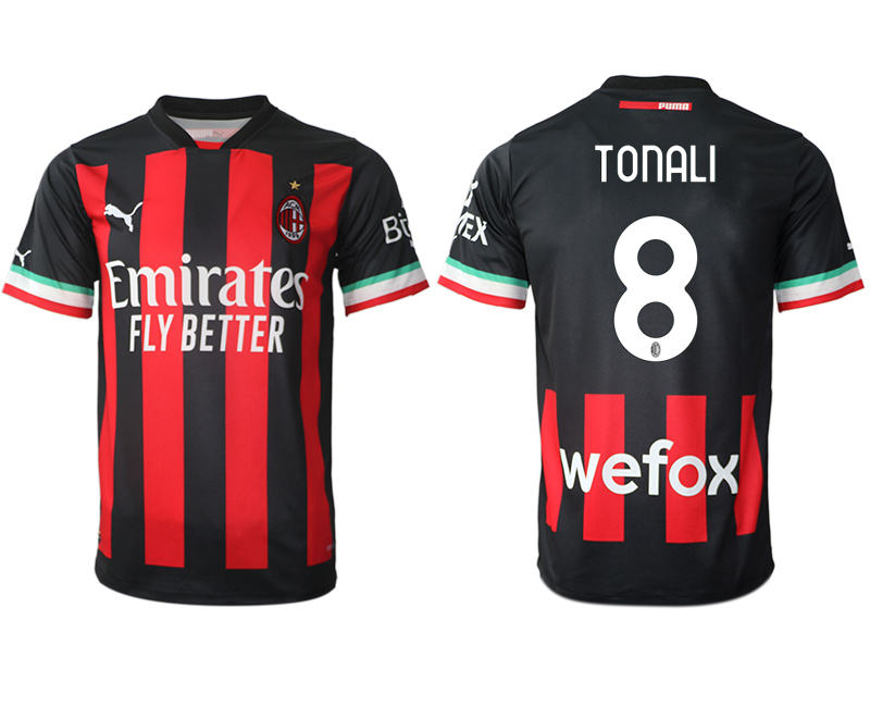 Men AC milan 8 TONALI home Black aaa version any name 2022-2023 jersey