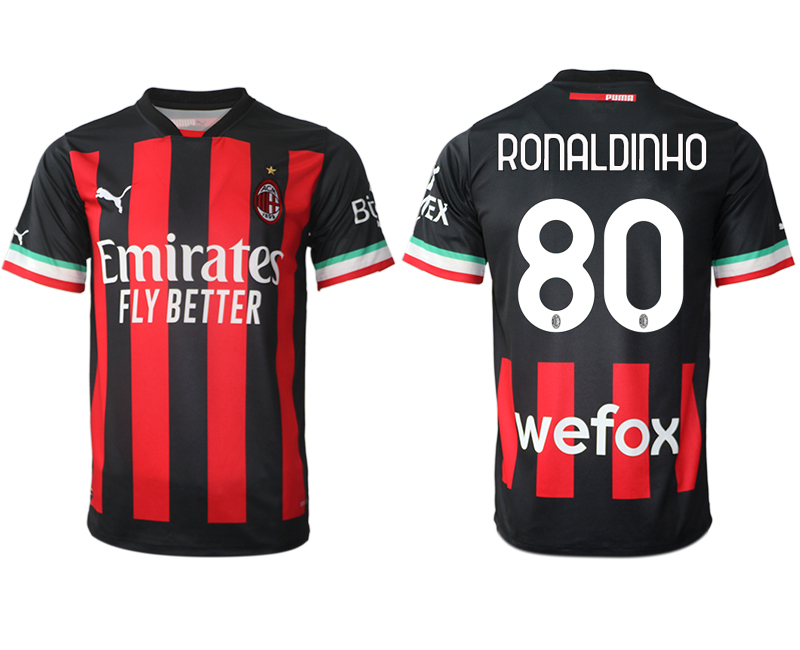 Men AC milan 80 RONALDINHO home Black aaa version any name 2022-2023 jersey