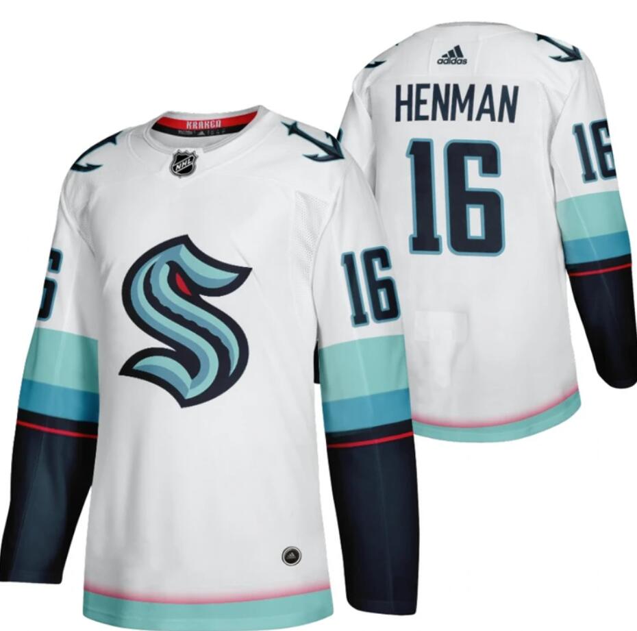 Men Seattle Kraken #16 Luke Henman 2021-22 Away White 32nd Club Jersey