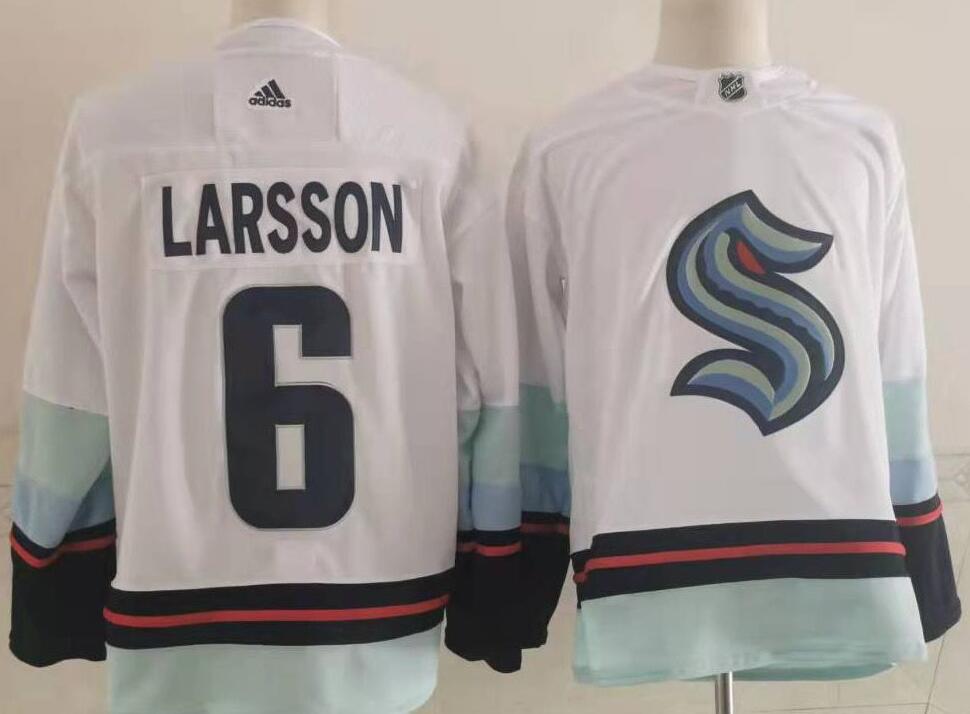 Men Seattle Kraken #6 Adam Larsson 2021-22 Away white 32nd Club Jersey