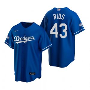 Men's Los Angeles Dodgers #43 Edwin Rios Royal 2020 World Series Champions Replica Jersey