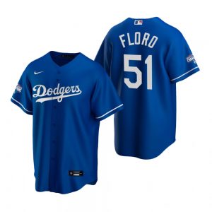 Men's Los Angeles Dodgers #51 Dylan Floro Royal 2020 World Series Champions Replica Jersey