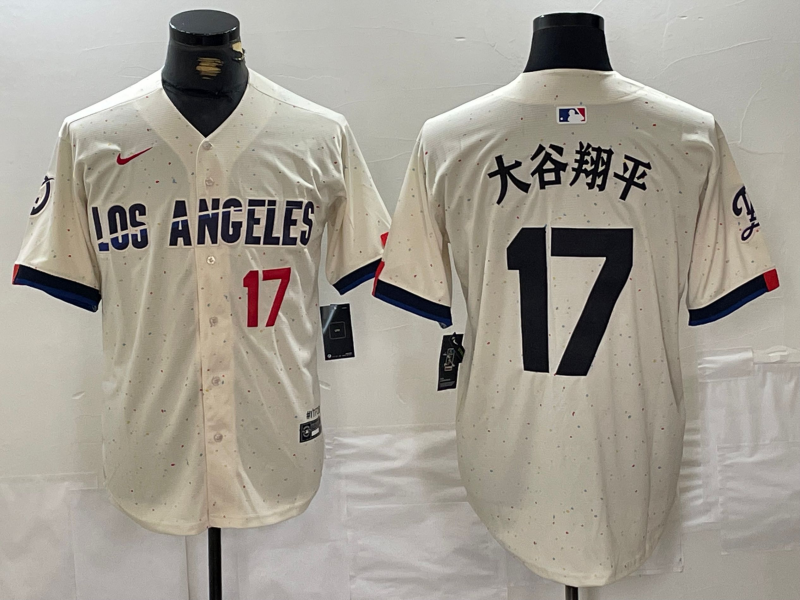 Mens Los Angeles Dodgers #17 大谷翔平 Shohei Ohtani Cream Stitched Baseball Jersey