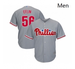Mens Philadelphia Phillies 56 Zach Eflin Replica Grey Road Cool Base Baseball Jersey.