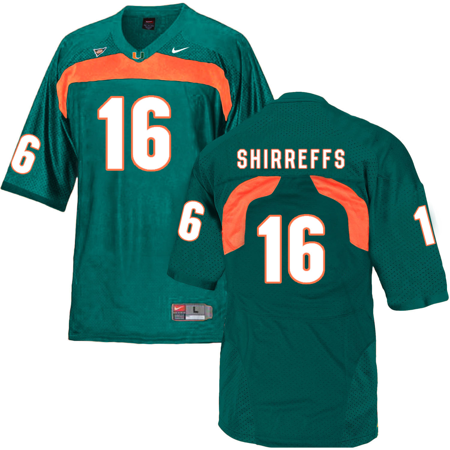 Miami Hurricanes 16 Evan Shirreffs Green College Football Jersey