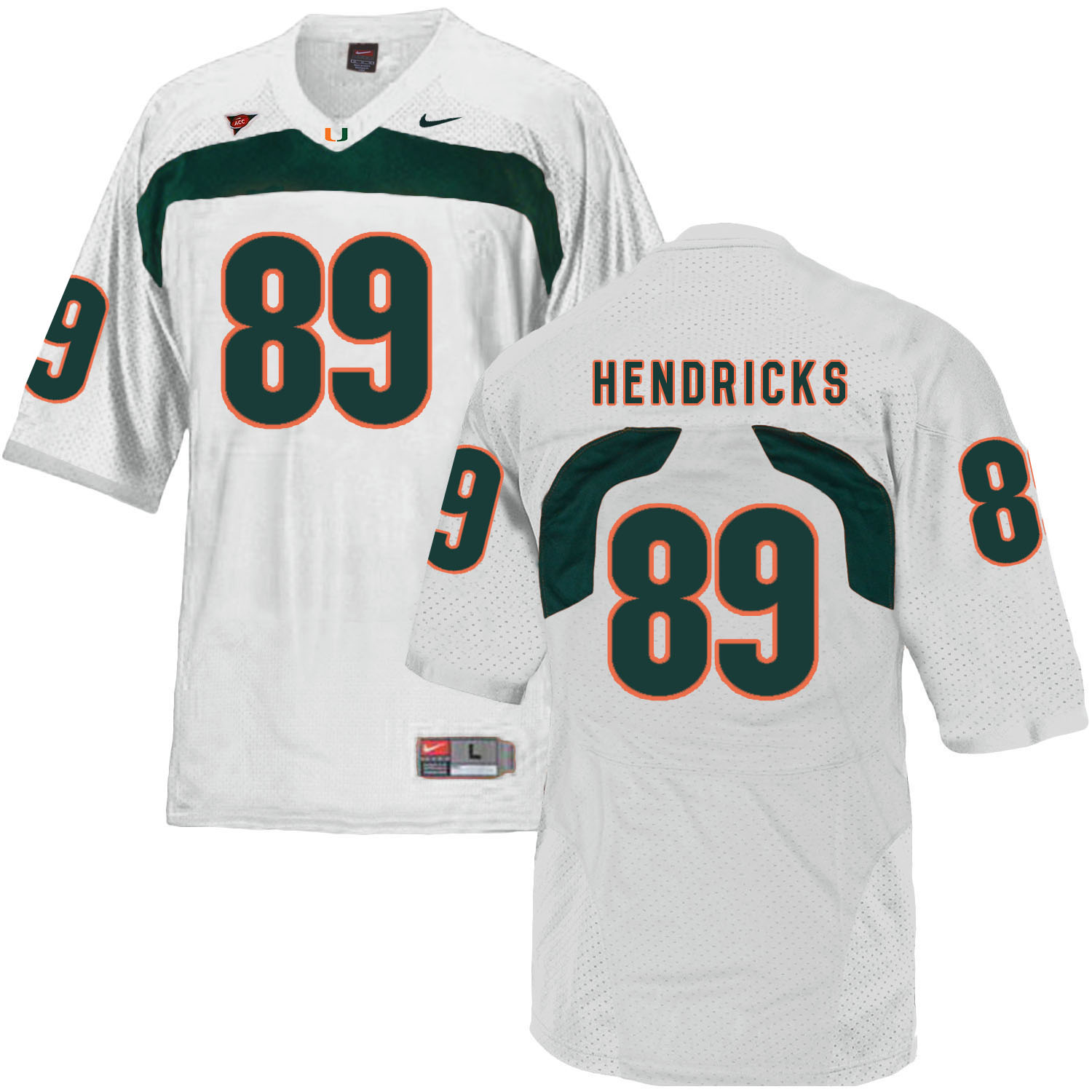 Miami Hurricanes 89 Hendricks White College Football Jersey