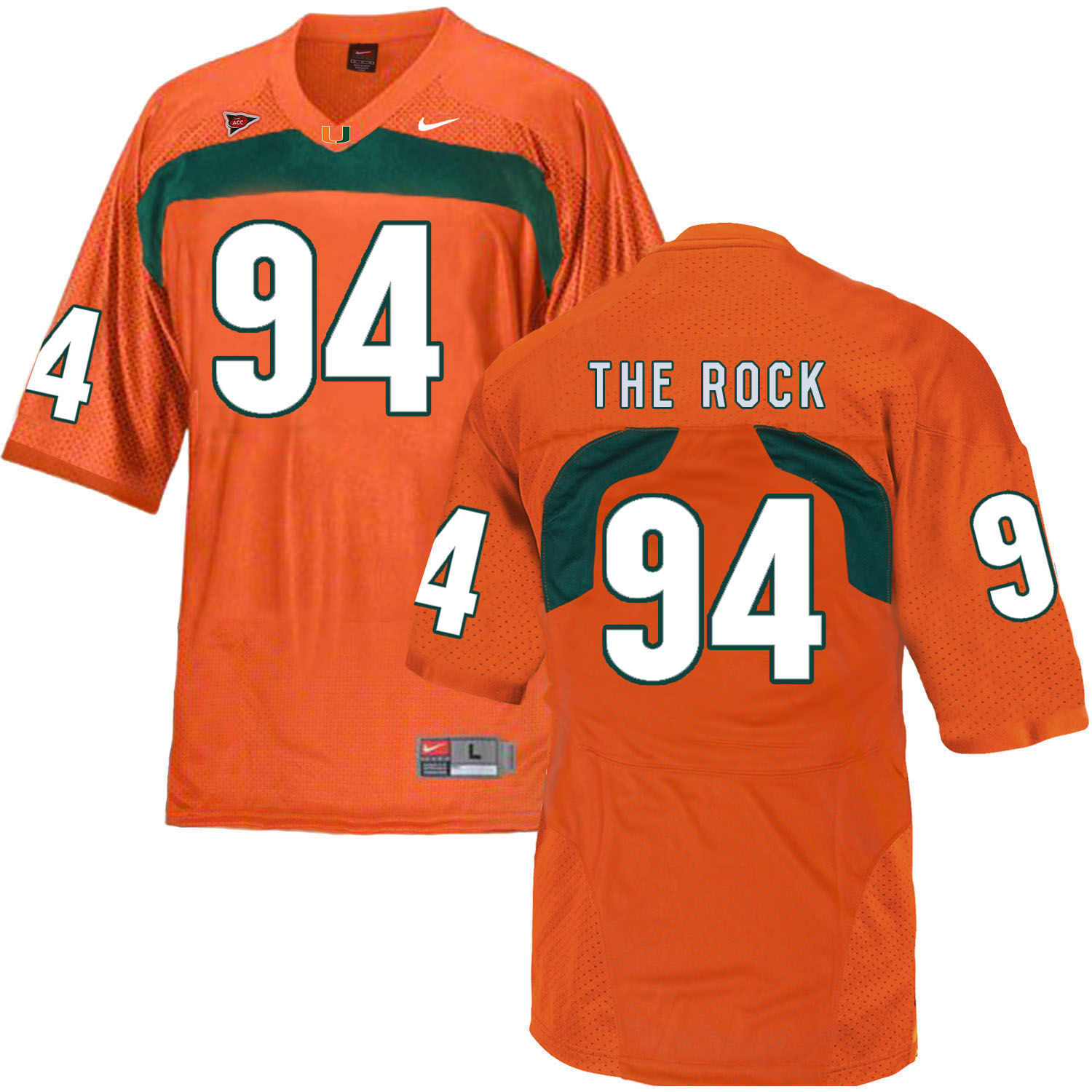 Miami Hurricanes 94 The Rock Orange College Football Jersey