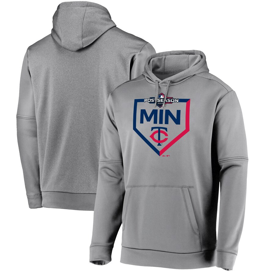Minnesota Twins Majestic 2019 Postseason Dugout Authentic Pullover Hoodie Gray
