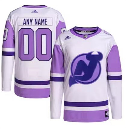 New Jersey Devils adidas Hockey Fights Cancer Primegreen Men/Women/Youth Unisex Authentic Custom White-Purple Jersey