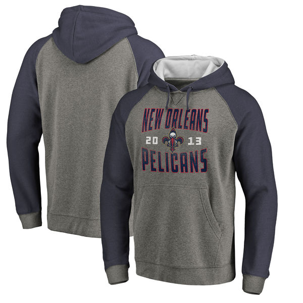 New Orleans Pelicans Fanatics Branded Ash Antique Stack Tri Blend Raglan Pullover Hoodie