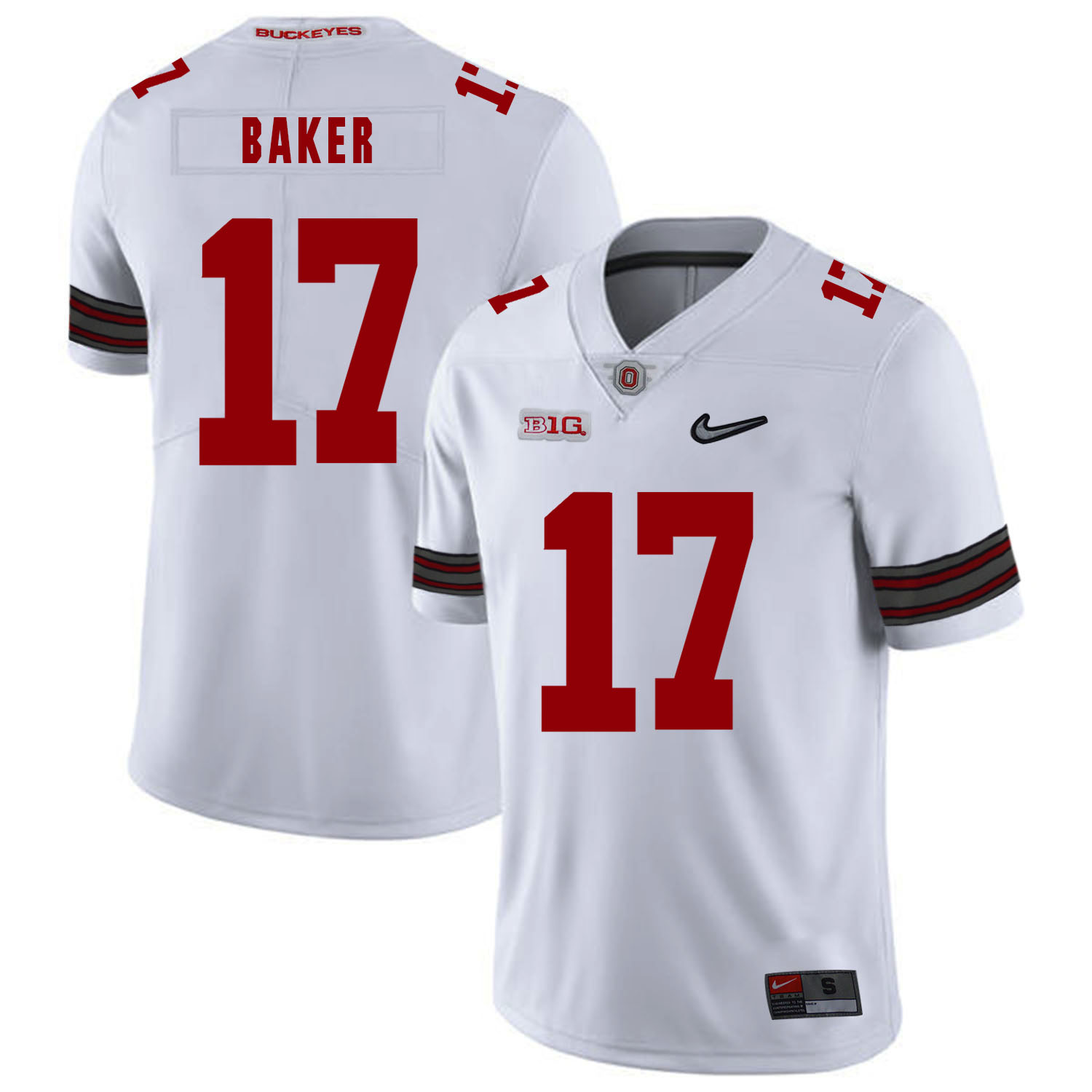 Ohio State Buckeyes 17 Jerome Baker White Diamond Nike Logo College Football Jersey