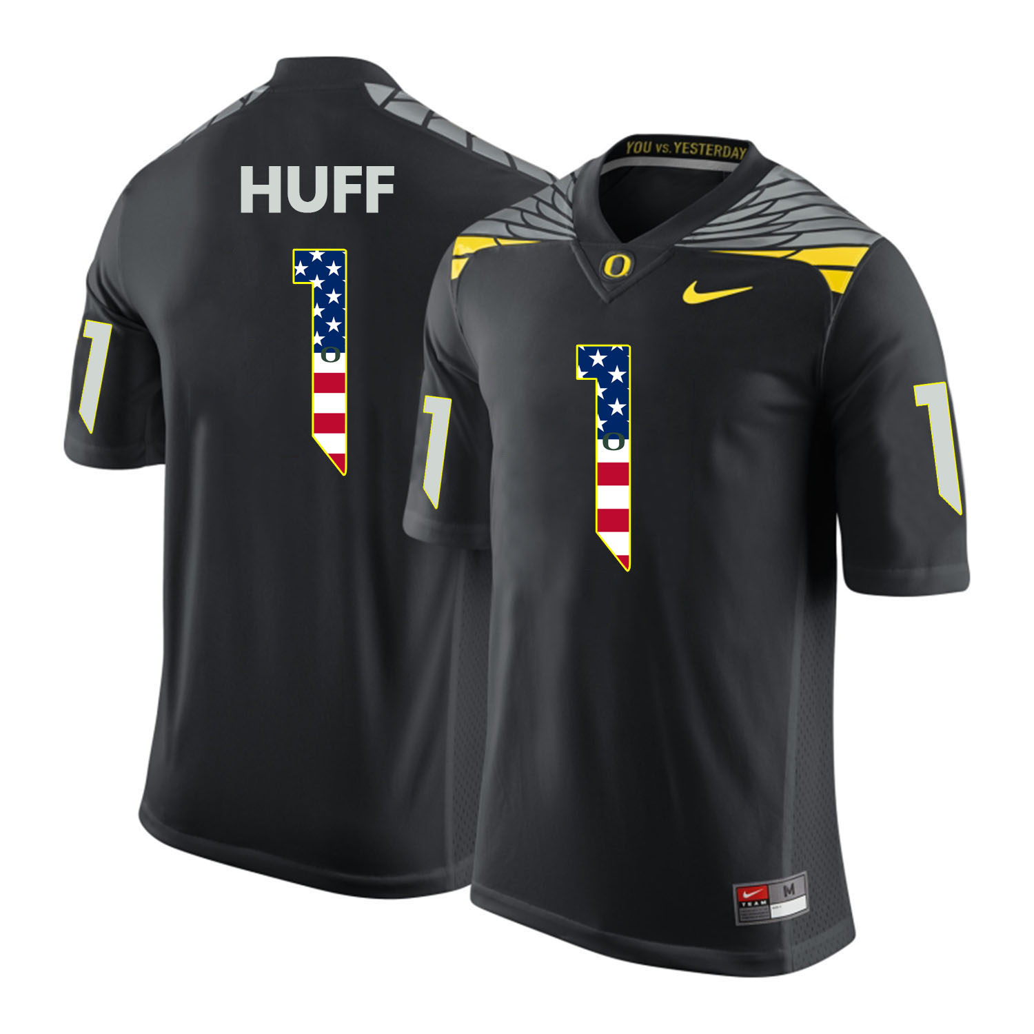 Oregon Ducks 1 Josh Huff Black USA Flag College Football Jersey