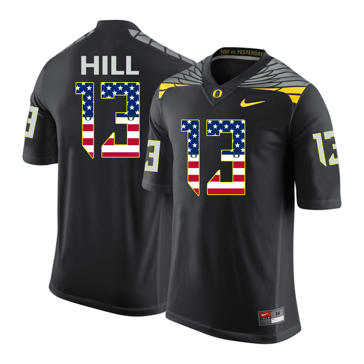Oregon Ducks 13 Troy Hill Black USA Flag College Football Jersey