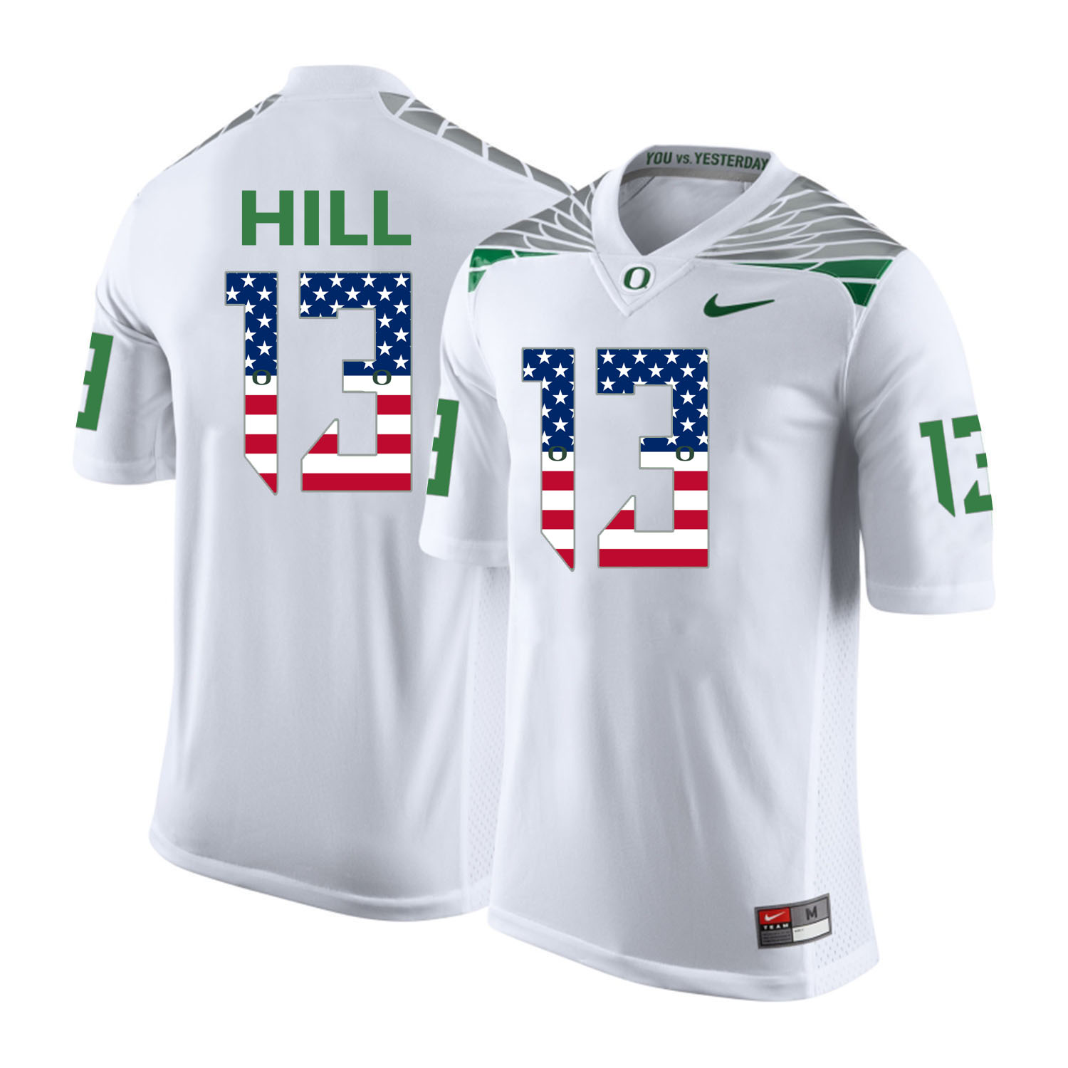 Oregon Ducks 13 Troy Hill White USA Flag College Football Jersey