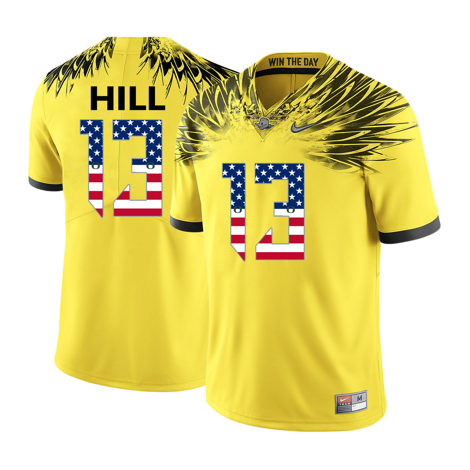 Oregon Ducks 13 Troy Hill Yellow USA Flag College Football Jersey
