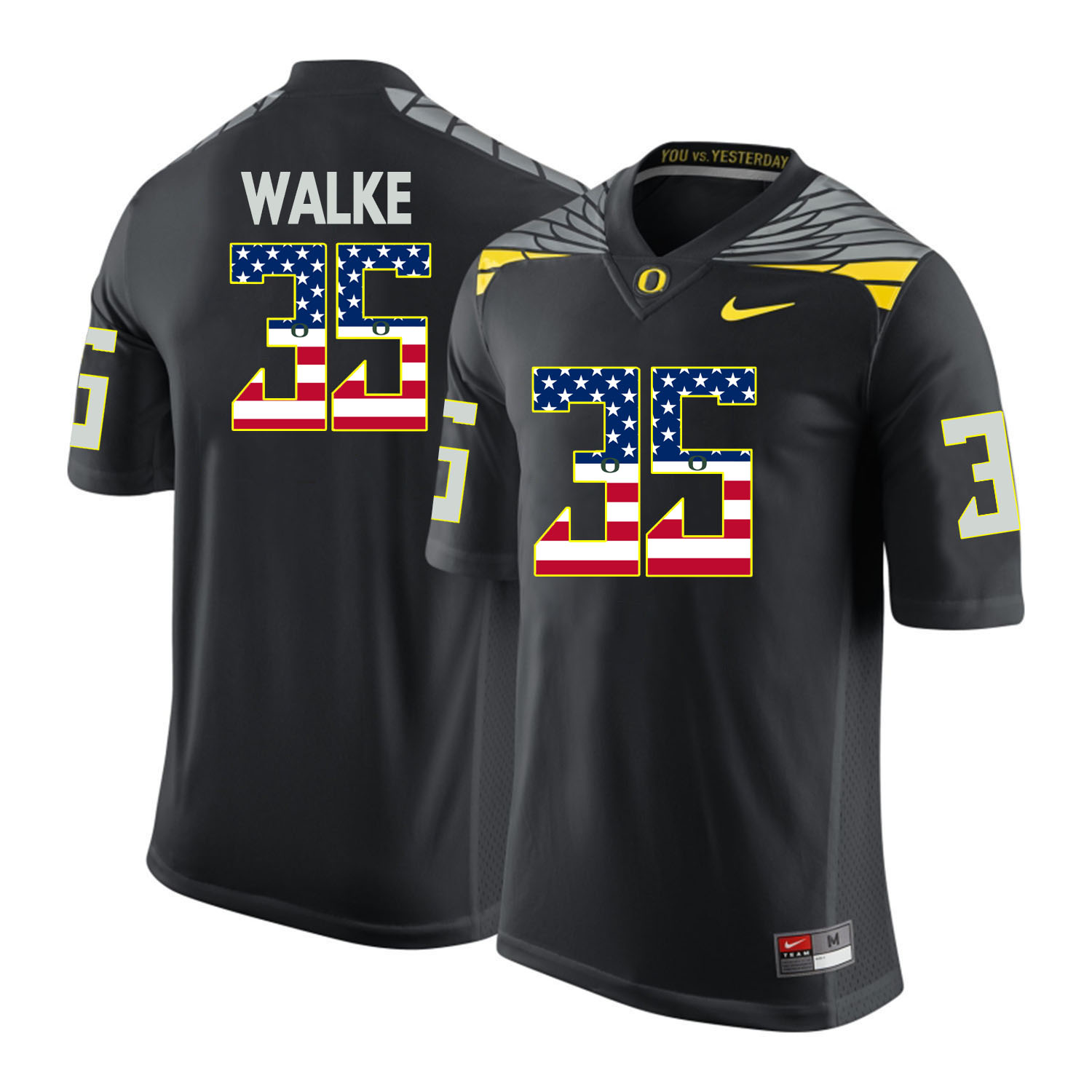 Oregon Ducks 35 Joe Walker Black USA Flag College Football Jersey