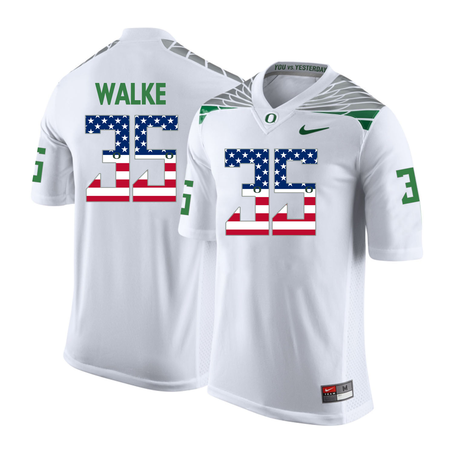 Oregon Ducks 35 Joe Walker White USA Flag College Football Jersey