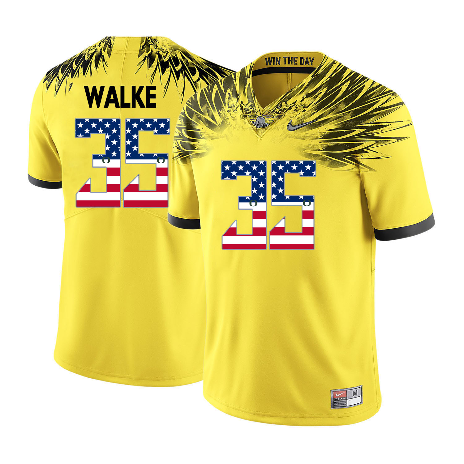 Oregon Ducks 35 Joe Walker Yellow USA Flag College Football Jersey