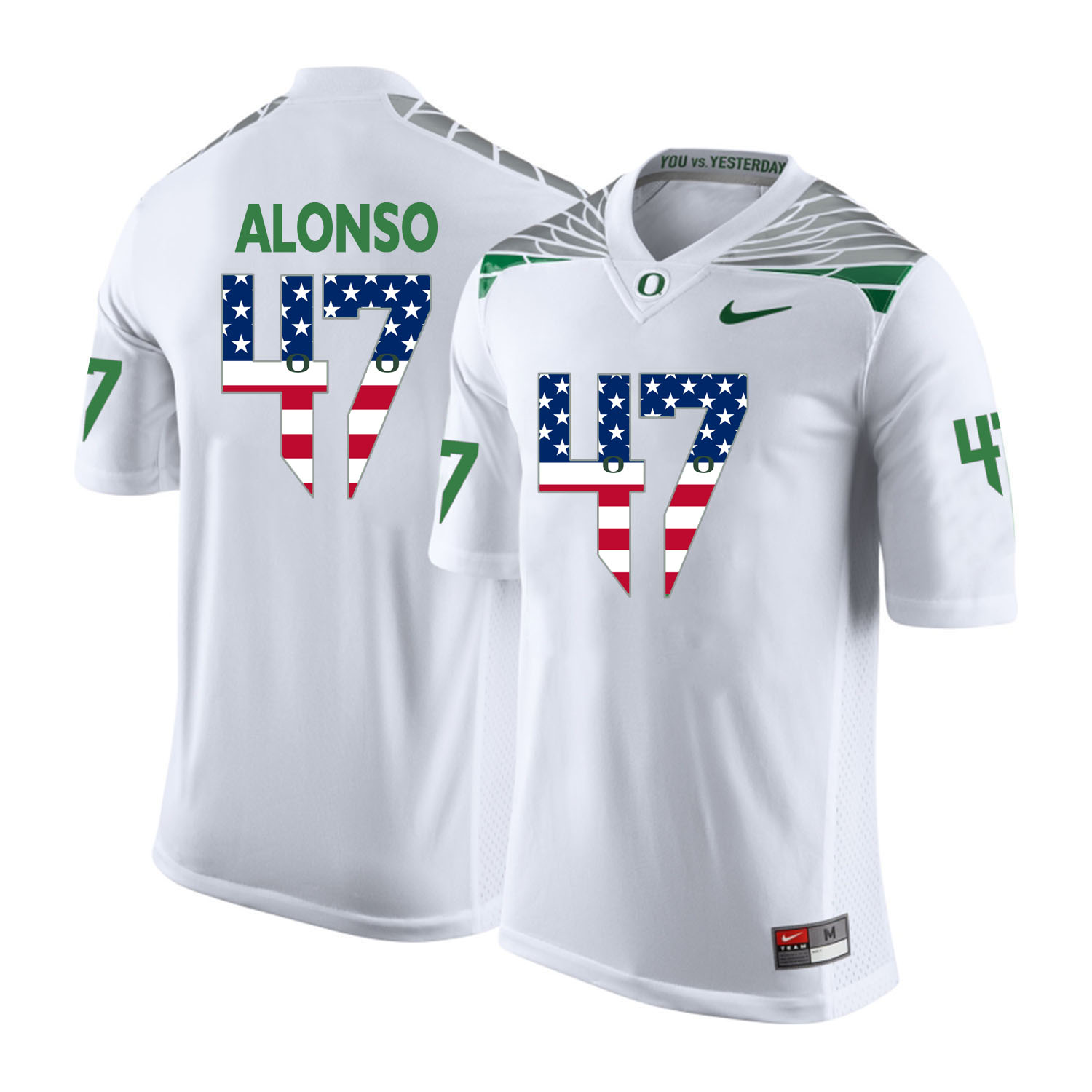 Oregon Ducks 47 Kiko Alonso White USA Flag College Football Jersey