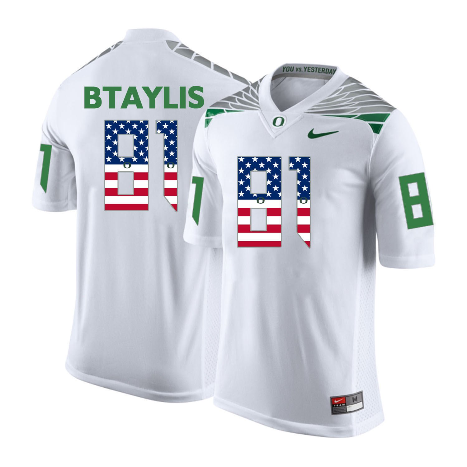 Oregon Ducks 81 Evan Baylis White USA Flag College Football Jersey