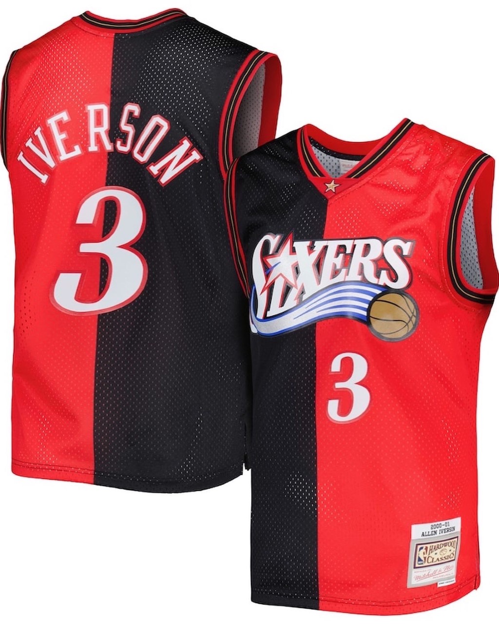 PMen's hiladelphia 76ers #3 Allen Iverson 2000-01 Black Red Hardwood Classics Jersey