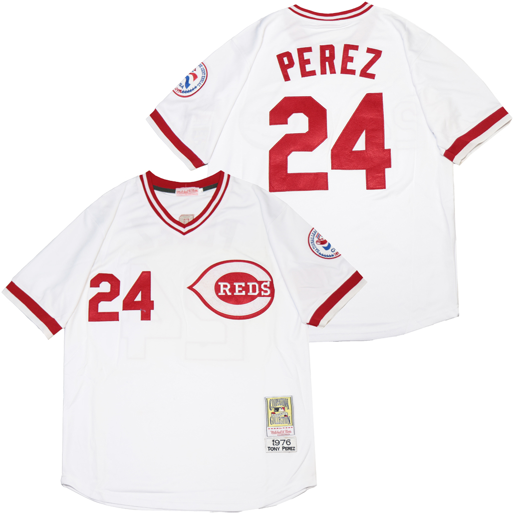 Reds 24 Tony Perez White 1976 Throwback Jersey