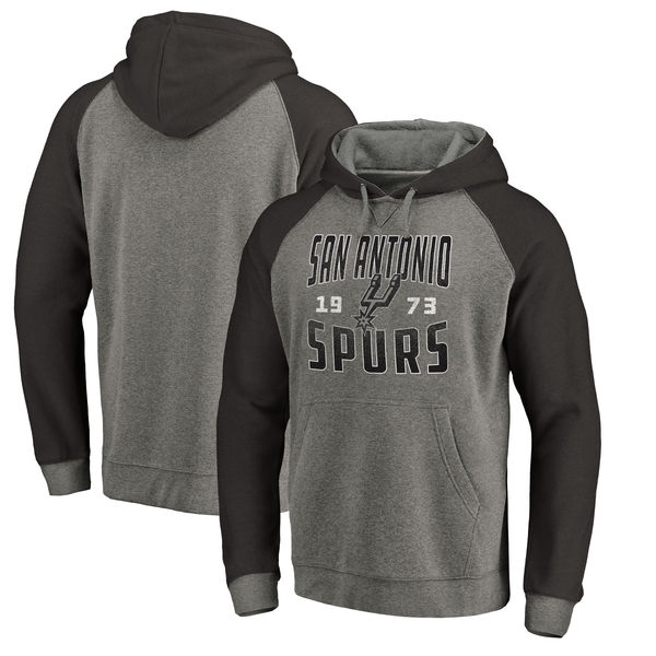 San Antonio Spurs Fanatics Branded Ash Antique Stack Tri Blend Raglan Pullover Hoodie