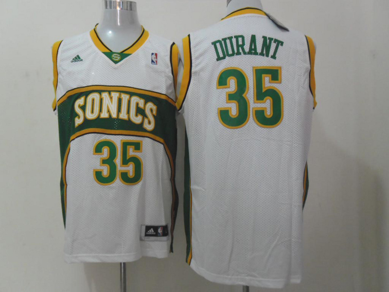 Sonics 35 Durant White Throwback Jerseys