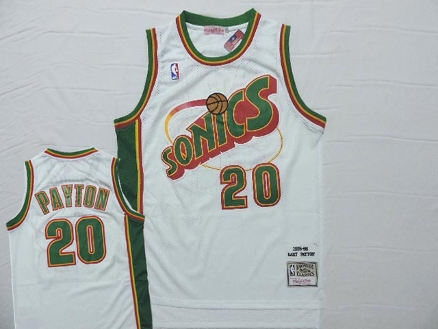 SuperSonics 20 Gary Payton White Hardwood Classics Jersey
