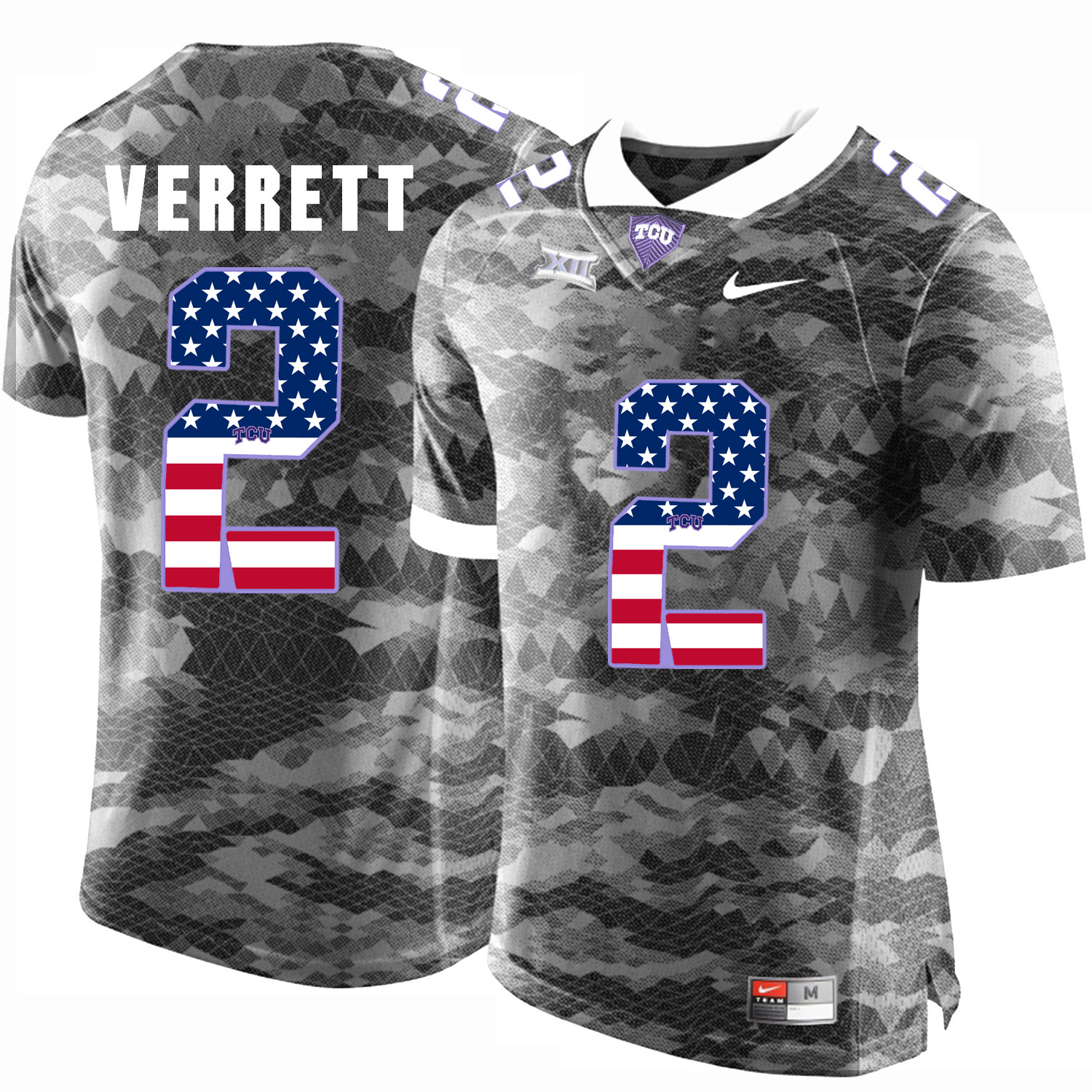 TCU Horned Frogs 2 Jason Verrett Gray USA Flag College Football Jersey
