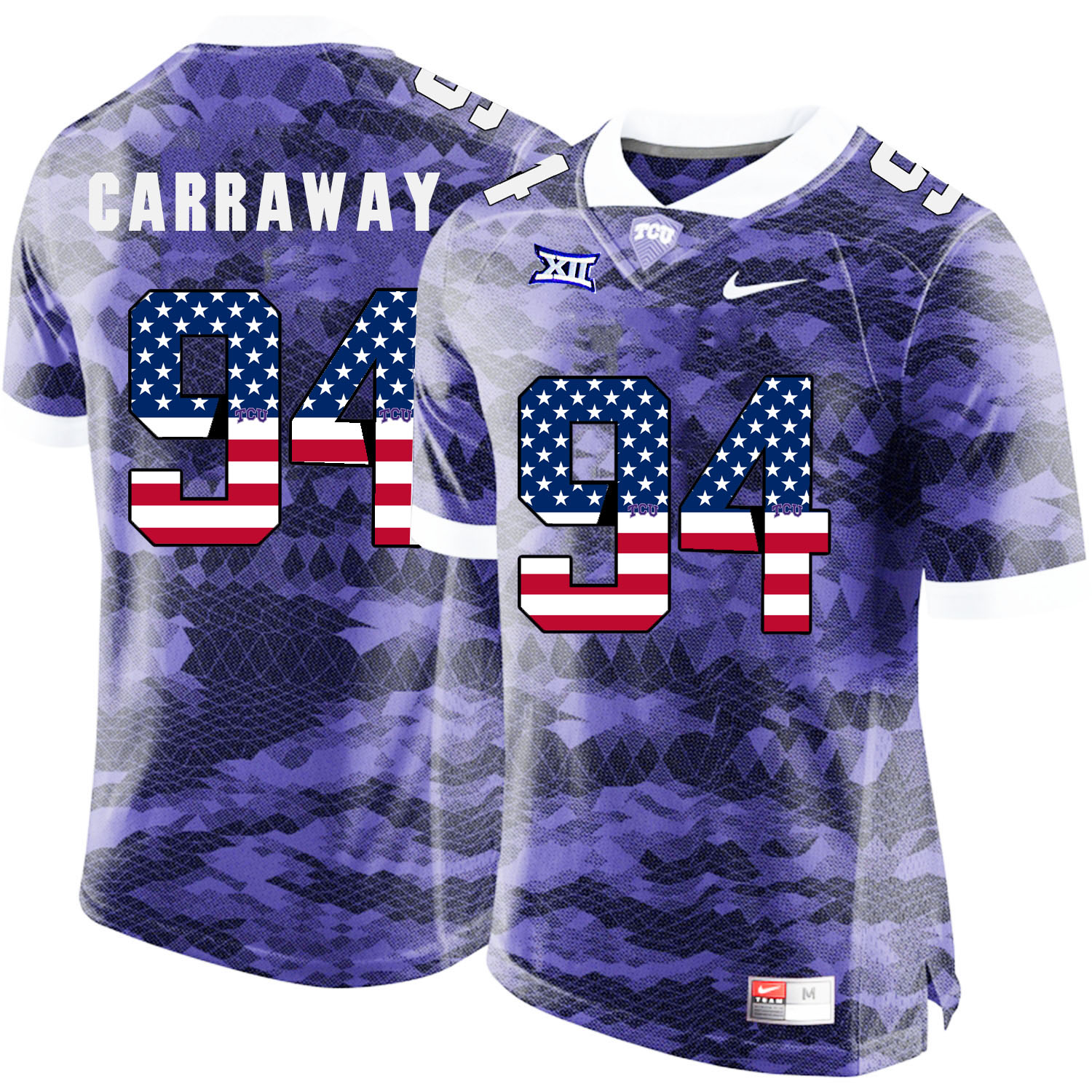 TCU Horned Frogs 94 Josh Carraway Purple USA Flag College Football Jersey