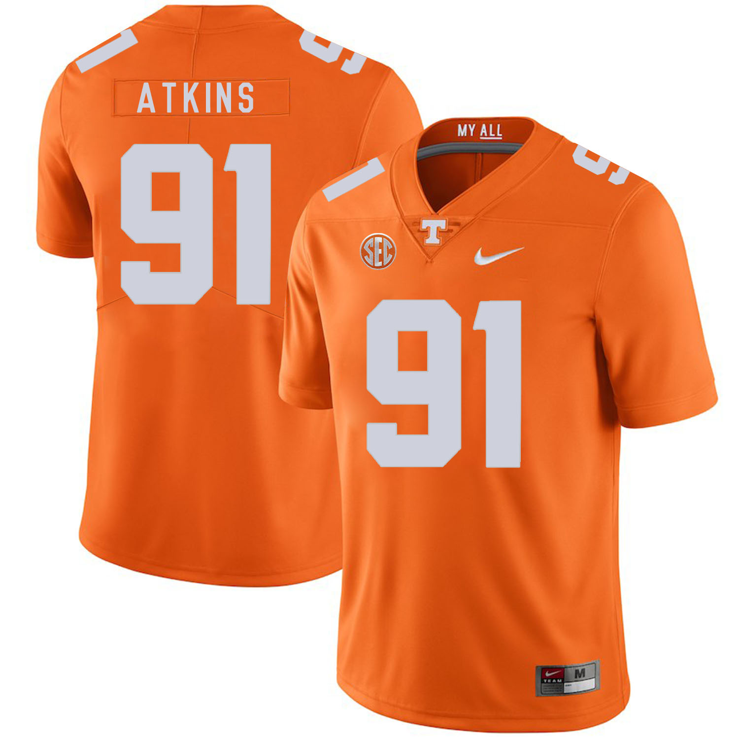 Tennessee Volunteers 91 Doug Atkins Orange Nike College Football Jersey