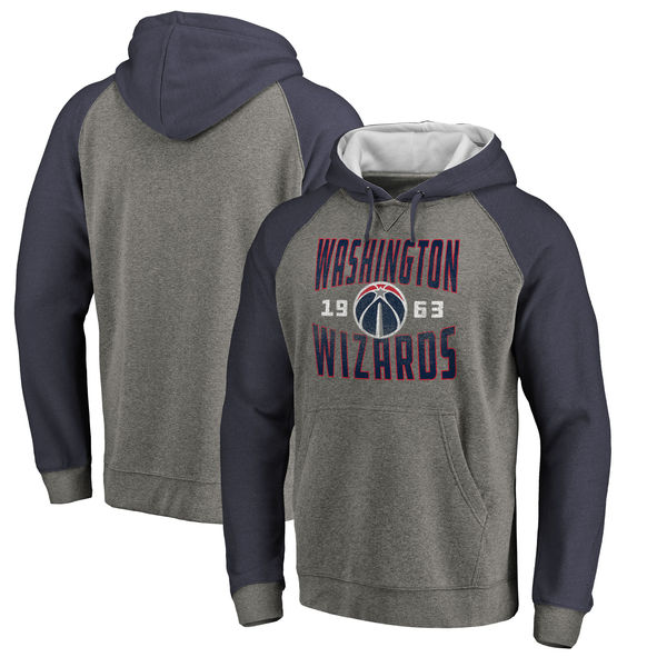 Washington Wizards Fanatics Branded Ash Antique Stack Tri Blend Raglan Pullover Hoodie