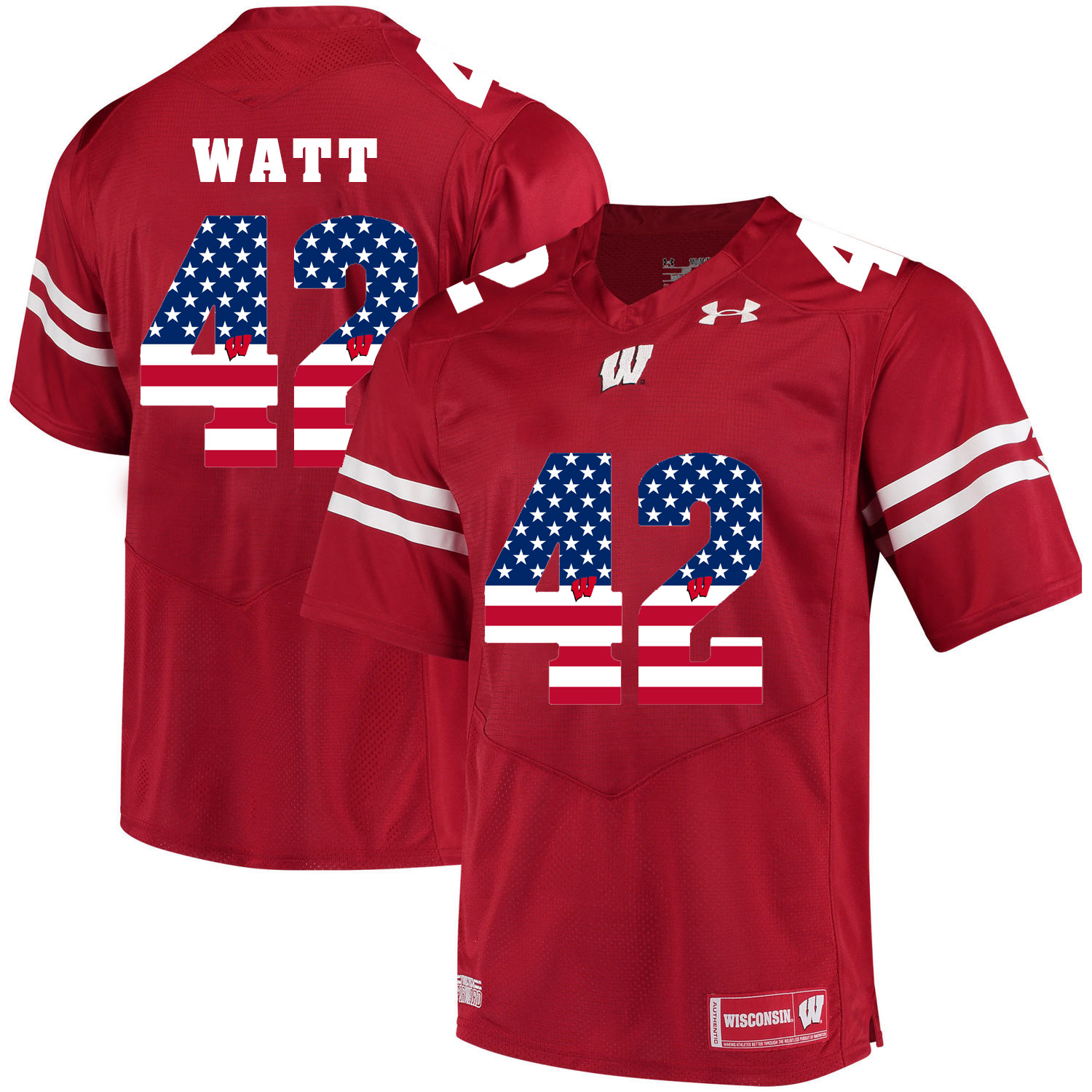 Wisconsin Badgers 42 T.J. Watt Red USA Flag College Football Jersey