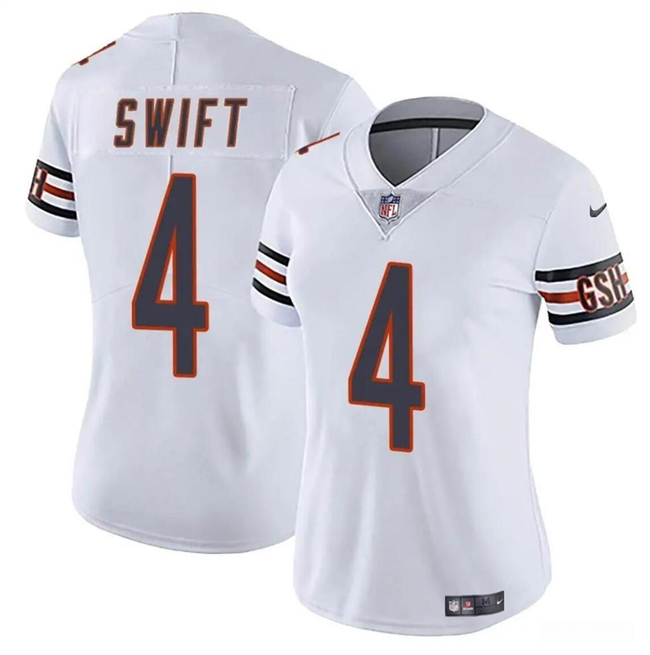 Women's Chicago Bears #4 D'Andre Swift White 2024 Vapor Football Stitched Jersey(Run Small)