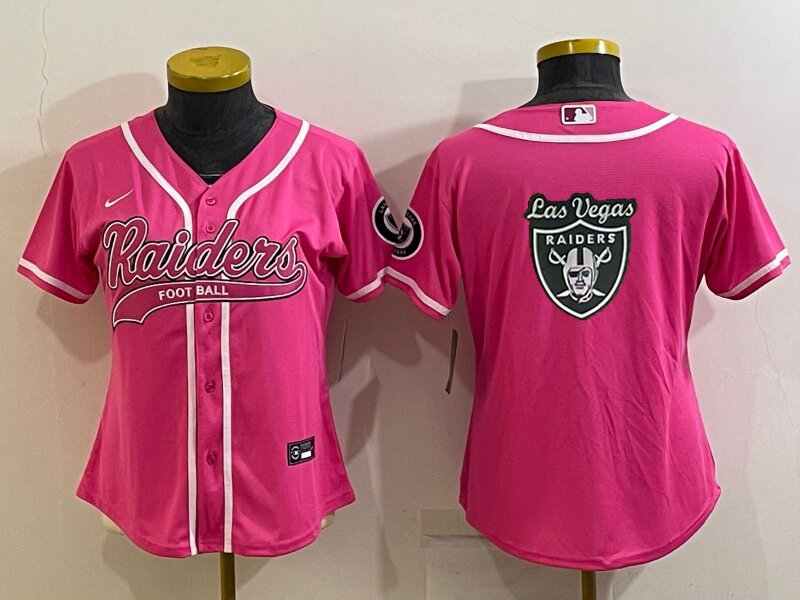 Women's Las Vegas Raiders Pink Team Big Logo With Patch Cool Base Stitched Baseball Jersey