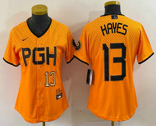 Women's Pittsburgh Pirates #13 KeBryan Hayes Number Yellow 2023 City Connect Stitched Jersey