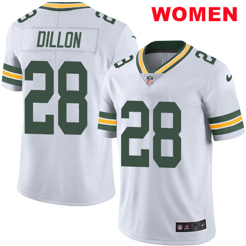 Women Nike Packers #28 A.J. Dillon White Stitched NFL Vapor Untouchable Limited Jersey