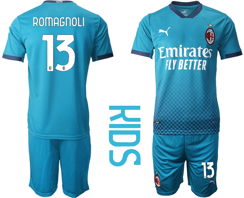 Youth 2020-21 AC milan away 13# ROMAGNOLI soccer jerseys