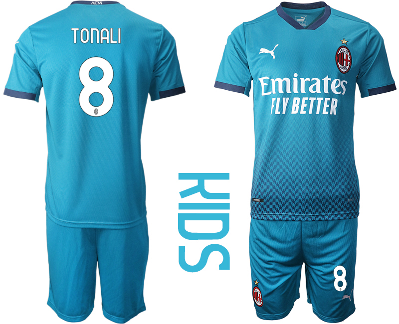 Youth 2020-21 AC milan away 8# TONALI soccer jerseys