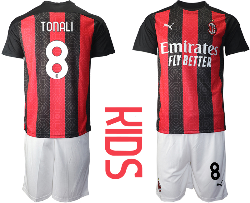 Youth 2020-21 AC milan home 8# TONALI soccer jerseys