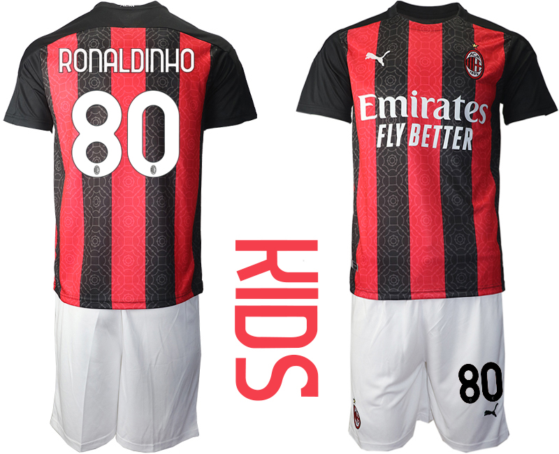 Youth 2020-21 AC milan home 80# RONALDINHO soccer jerseys