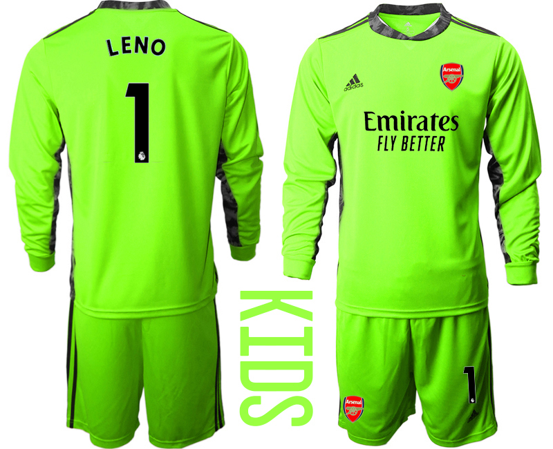 Youth 2020-21 Arsenal fluorescent green goalkeeper 1# LENO long sleeve soccer jerseys