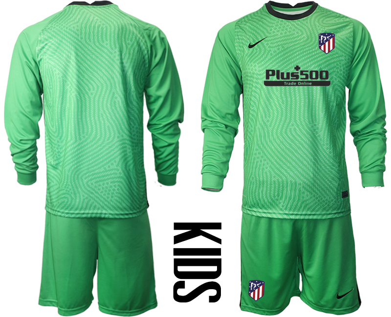 Youth 2020-21 Atletico Madrid green goalkeeper long sleeve soccer jerseys