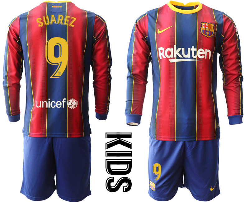 Youth 2020-21 Barcelona home 9# SUAREZ long sleeve soccer jerseys