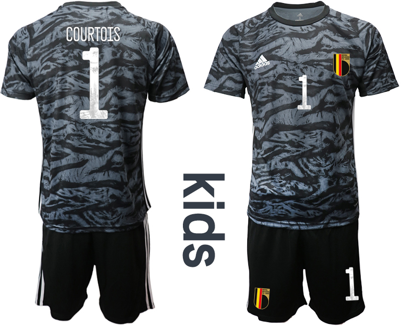 Youth 2020-21 Belgium black  goalkeeper 1# COURTOIS soccer jerseys