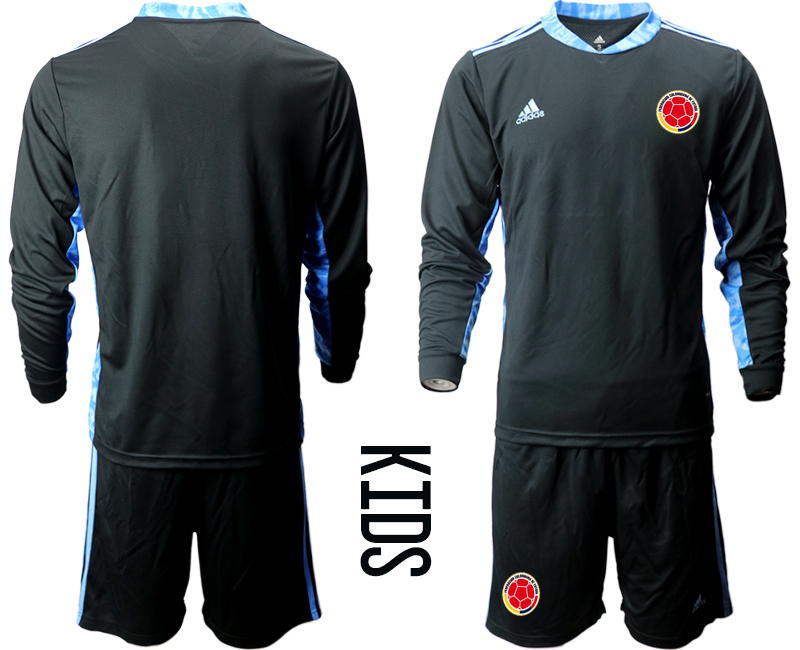 Youth 2020-21 Colombia black goalkeeper long sleeve soccer jerseys.