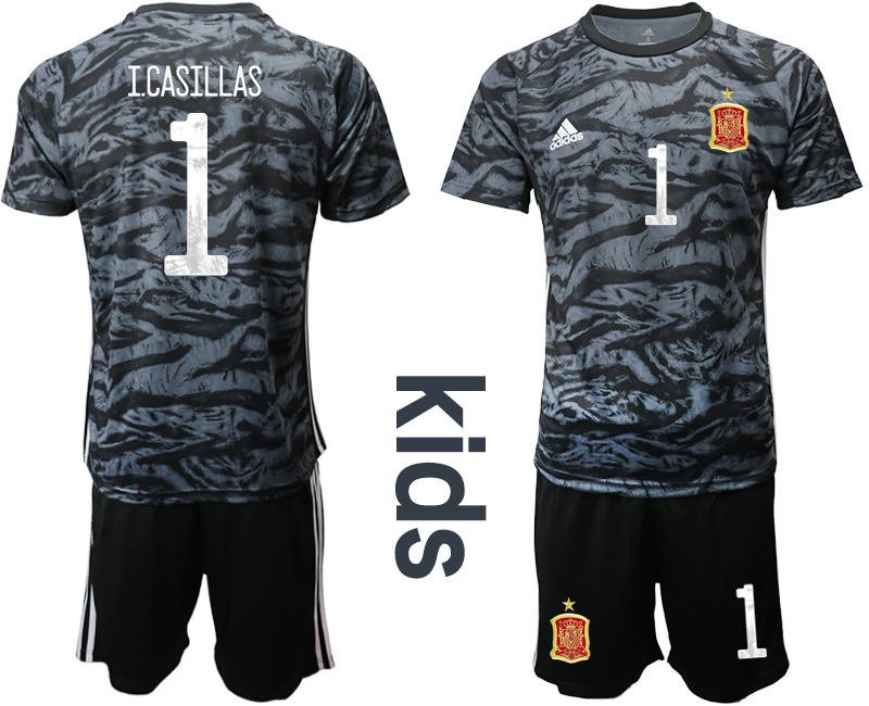Youth 2020-21 Espana black goalkeeper 1# I.CASILLAS soccer jerseys