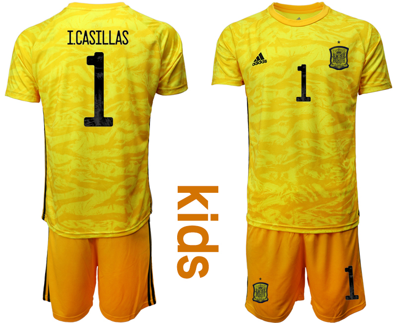 Youth 2020-21 Espana yellow goalkeeper 1# I.CASILLAS soccer jerseys