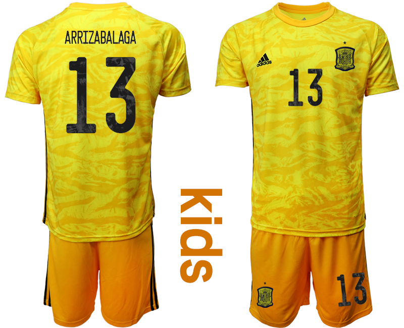 Youth 2020-21 Espana yellow goalkeeper 13# ARRIZABALAGA soccer jerseys
